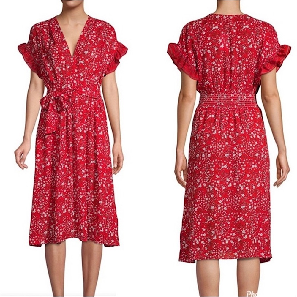 Max Studio Tie waist flutter sleeve floral dress